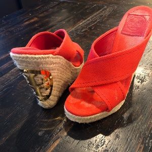 Tory Burch Orange Espadrille Wedges